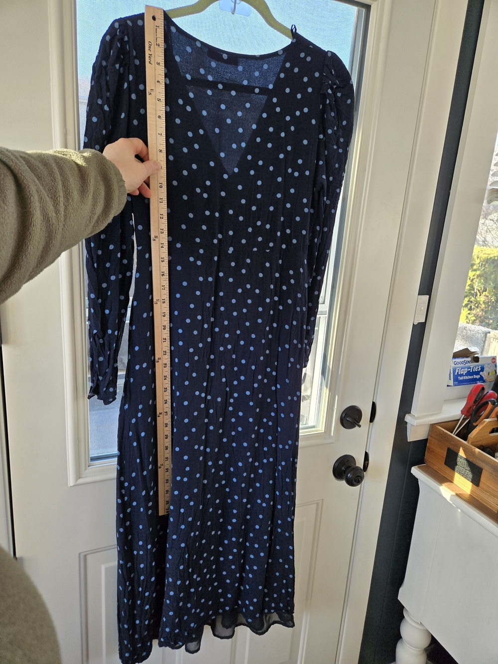 Zara Navy Polka Dot Puff Shoulder Midi Dress Women's Large - Picture 11 of 13